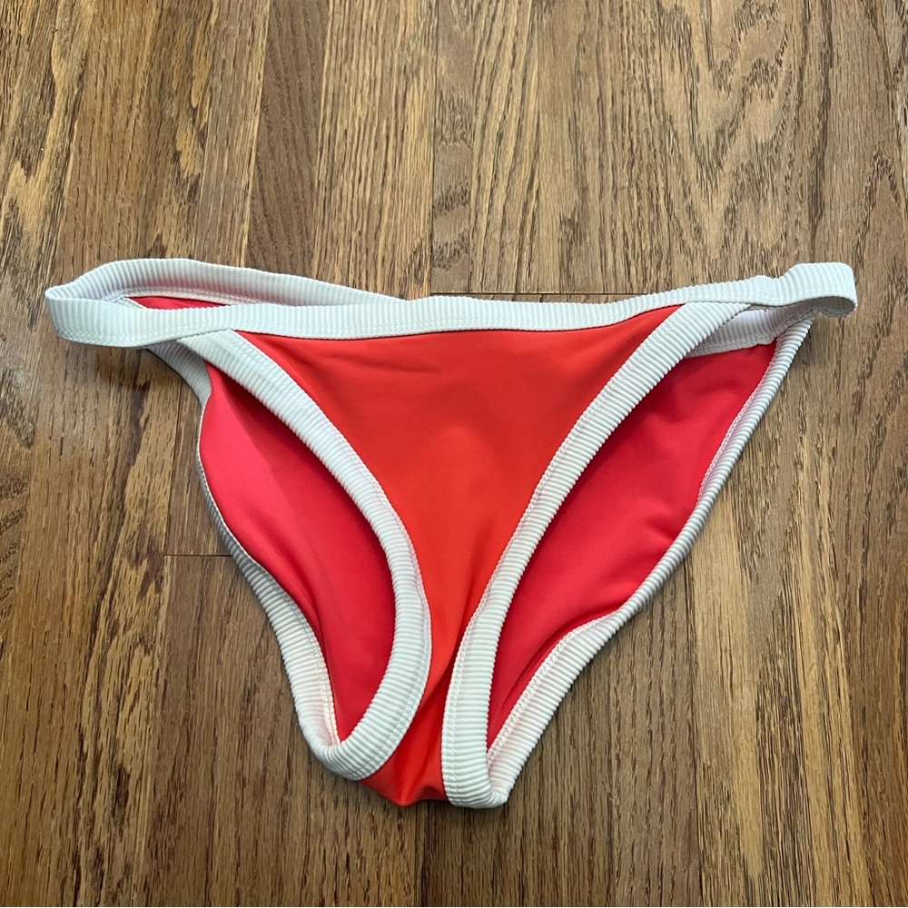 Aerie Neon Coral White Bikini Bottoms, Small